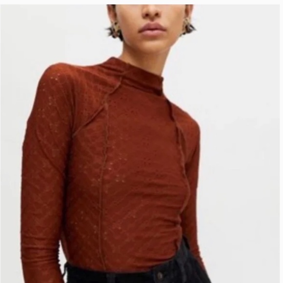 Urban Outfitters Sweaters - UO Natalia Floral Cutout Mock Neck Lace Top brown XS